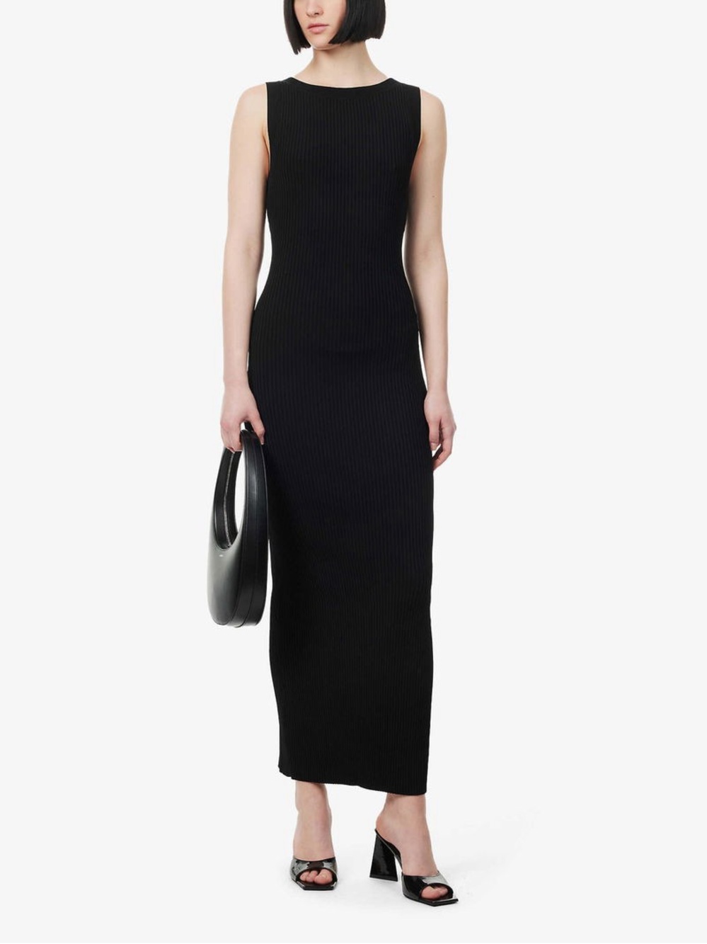 Good American Shine Scoop-back Midi Dress in Ribbed-knit Size M Black Sleeveless
